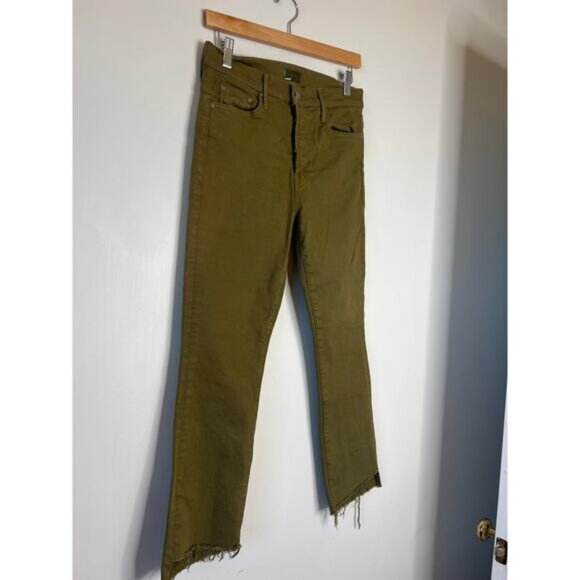 NEW Mother The Insider Crop Step Fray High Rise Straight Jeans Fir Green Size 28 - Picture 3 of 8